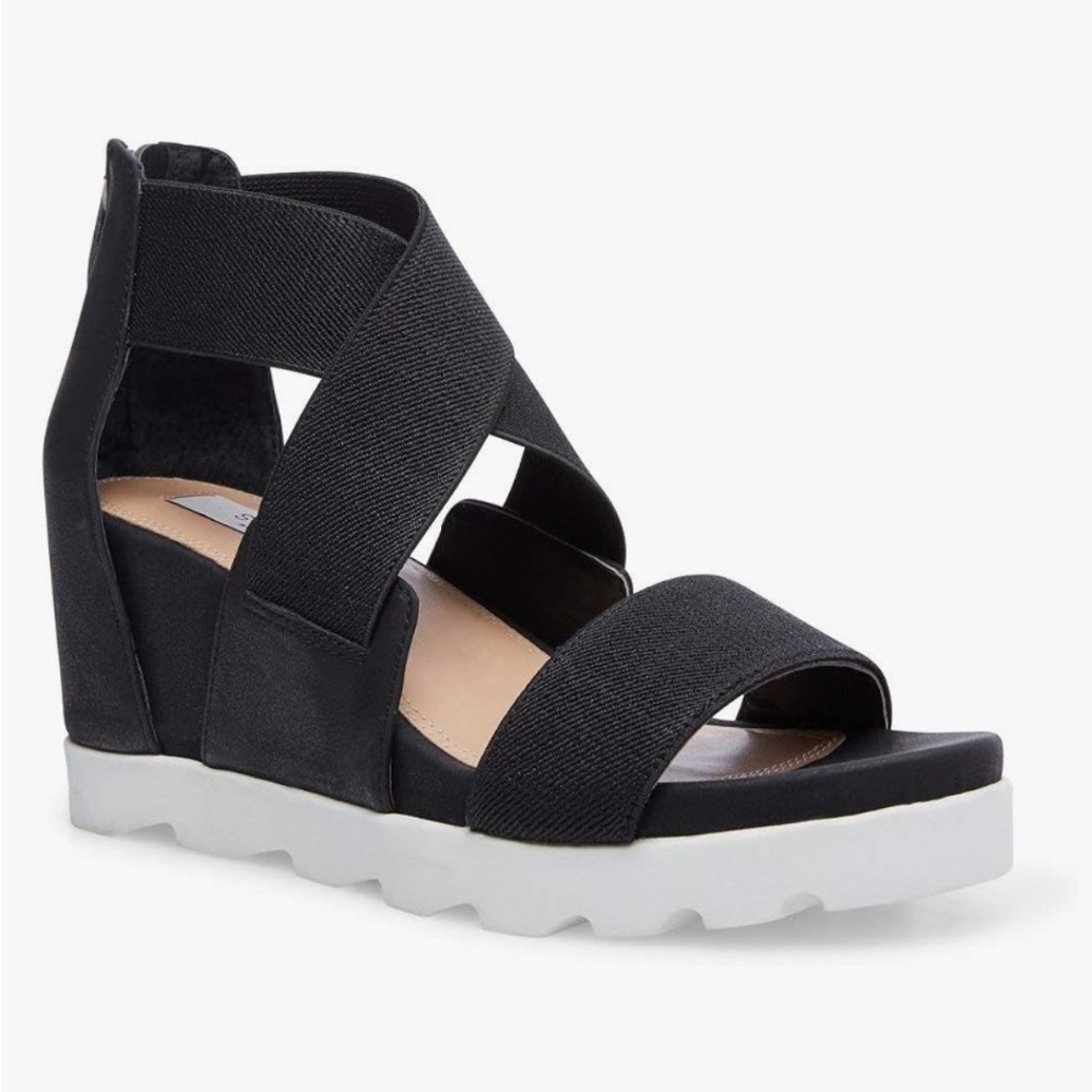 STEVEN Steve Madden Sheli Sandal Black 9 Ankle Strap Platform Everyday